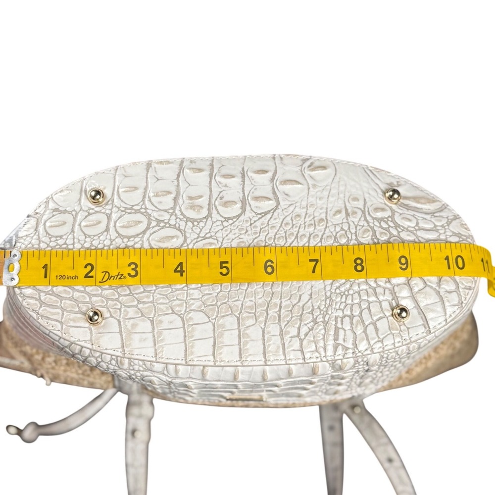 Brahmin Woven Straw Tote White Croc Embossed Leather Shoulder Bag - Picture 9 of 9